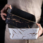 MHome Marble Ceramic Serving Bowl with Wooden Base