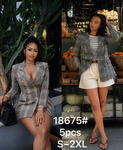 Ladies Double Breasted Plaid Blazer-Various Sizes