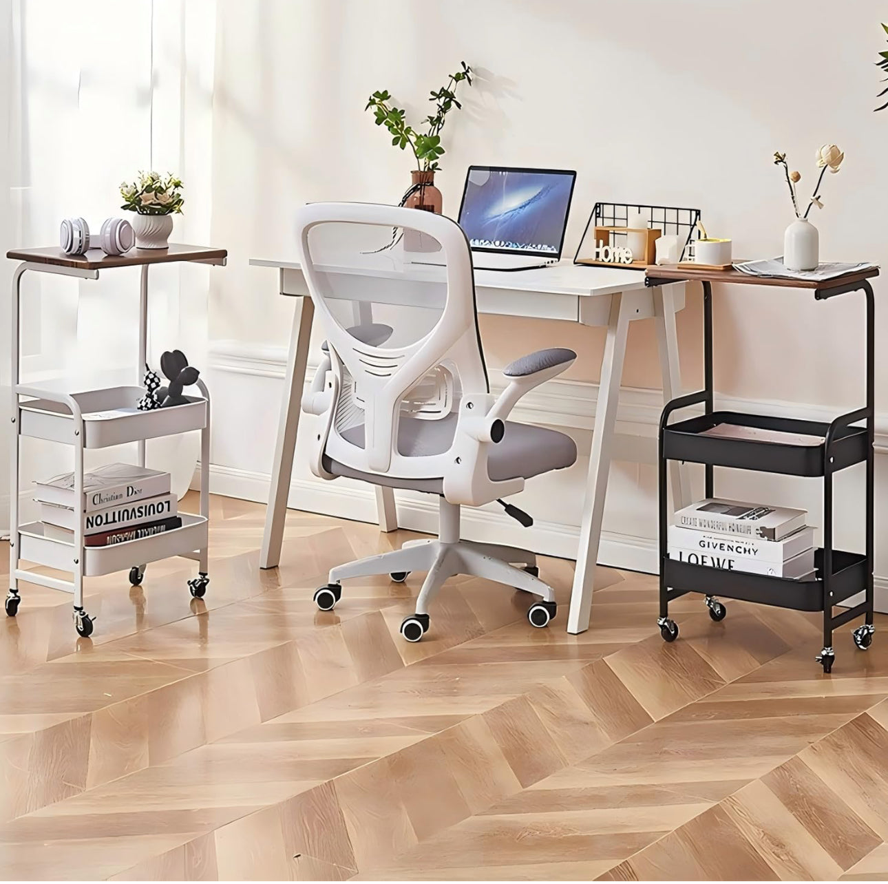 MHome 2-Tier Coffee Table Trolley – Rolling Storage Cart with Shelves, Metal Frame & Wood Finish