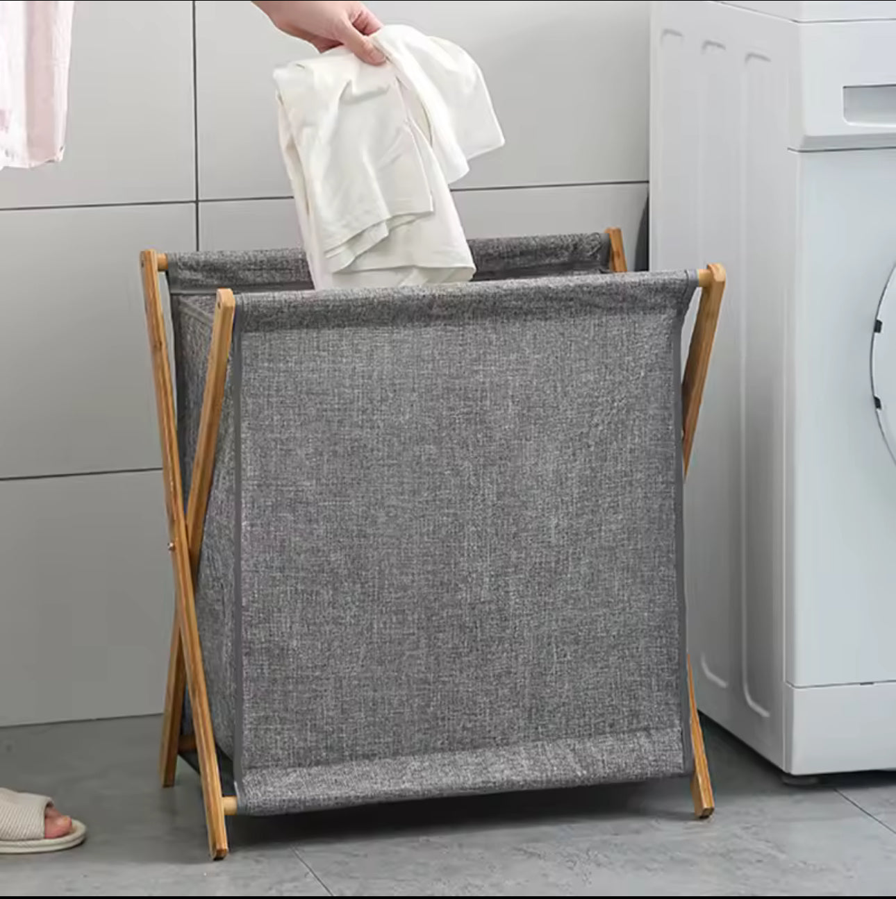 MHome Wooden Laundry Hamper Folding Laundry Basket X Frame Basket Washable Basket