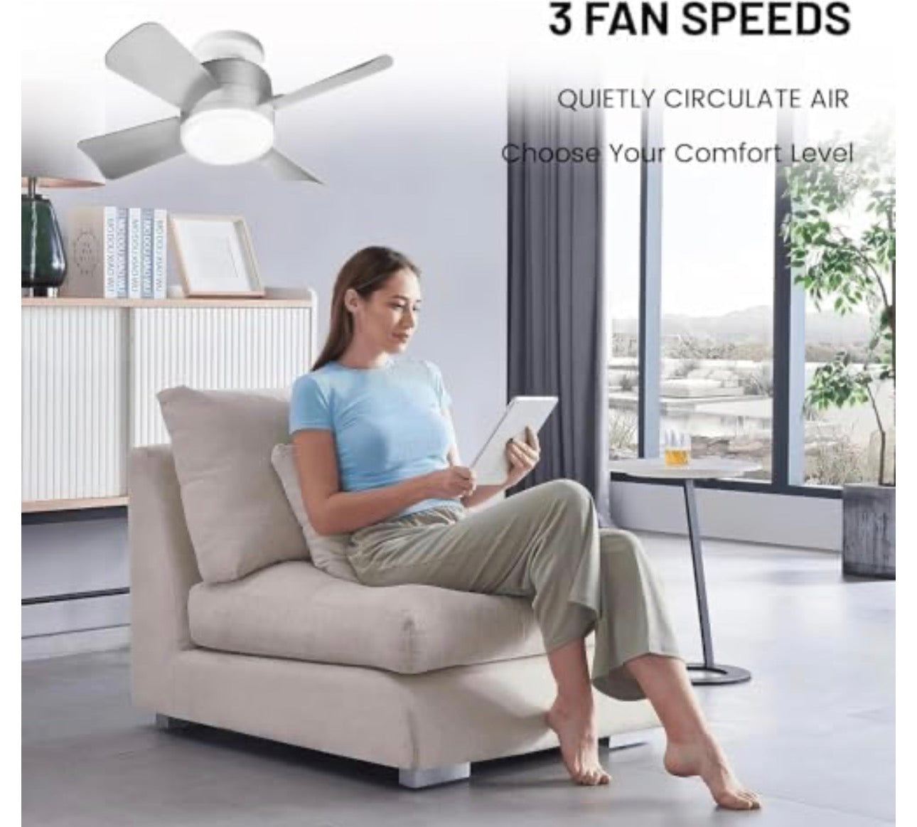 MHome 2:1 Socket Ceiling Fan with LED Light, 16 Inch | 3-Speed Fan + 3-Step 1000 Lumens Lighting | Remote Control | Indoor Outdoor Portable Ceiling Fan with Light
