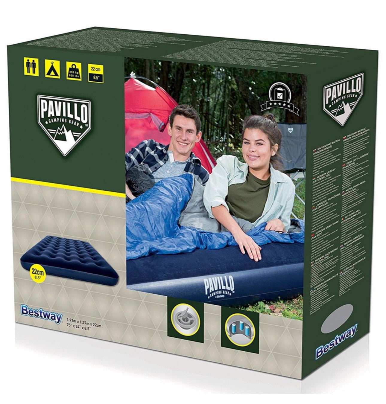 Bestway Double Flocked Airbed – Inflatable Mattress with Built-In Foot Pump