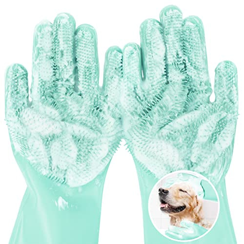 Pet Grooming Gloves Large, Heat Resistant Cat Bathing Gloves with High-Density Teeth, Silicone Dog Bathing Gloves with Enhanced Five Finger Design, for Washing, Bathing, and Massaging