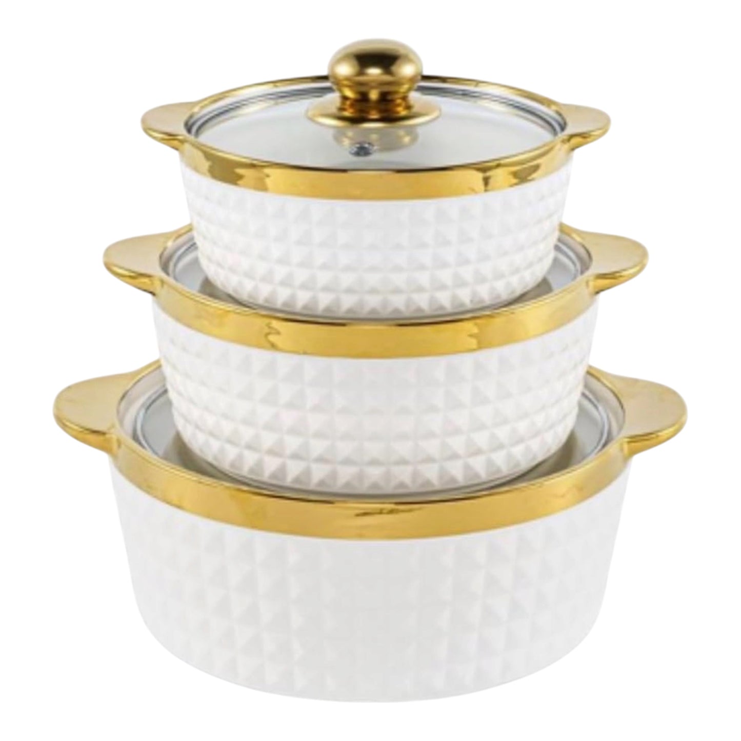 MHome 3Piece Porcelain and Ceramic Serveware Set, with Lids. Glossy Finish, for Elegant Serving.