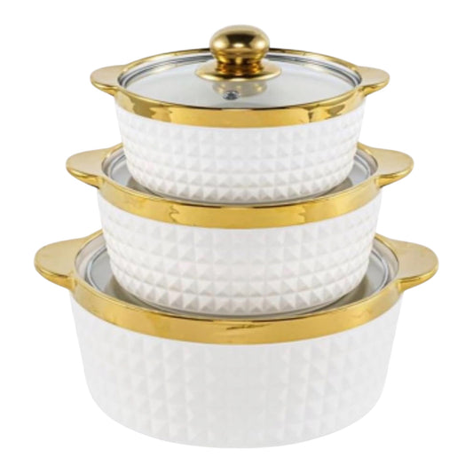 MHome 3Piece Porcelain and Ceramic Serveware Set, with Lids. Glossy Finish, for Elegant Serving.