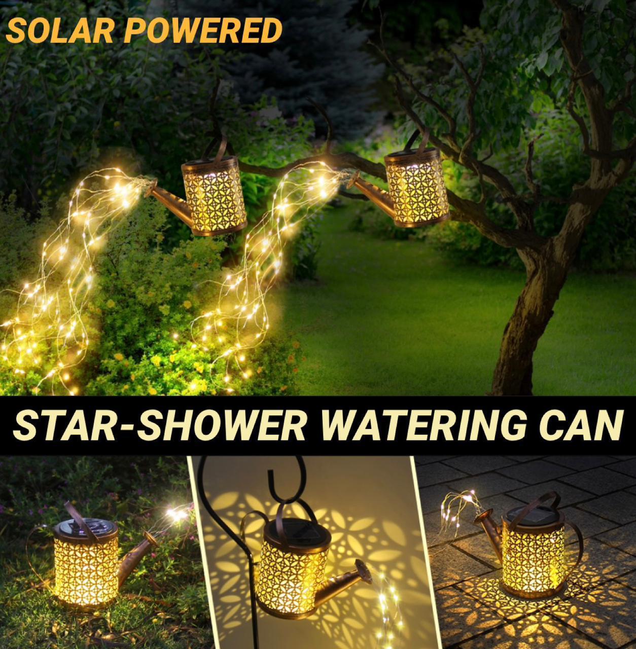 Solar Watering Can with Lights, Large Solar Lanterns Outdoor Hanging Waterproof, Decorative Retro Metal Solar Garden Lights for Table Patio Yard Pathway Walkway