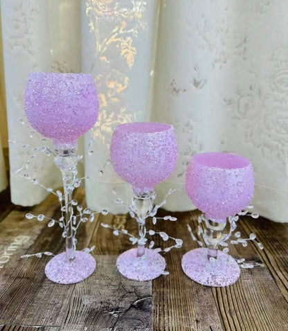 MHome Candle Holder Chalice Elegant Glittering Glass 3pc Set-Various Options