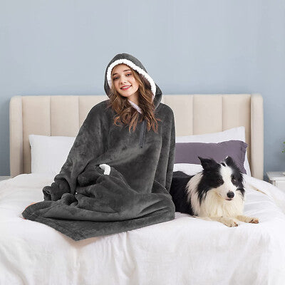 Oversized Hoodie Blanket, Sherpa & Fleece Wearable Blanket Hoodies for Women Men-Various Colours