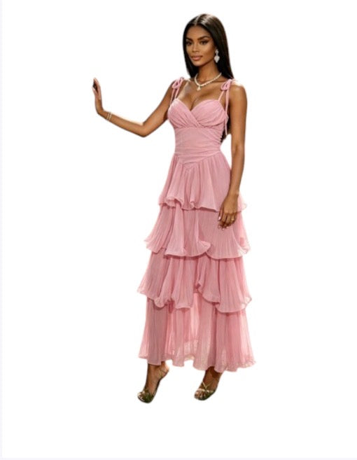 Ladies Tiered Ruffle Maxi Dress-Various Colours