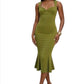 Ladies Sleeveless V-Neck Bottom Flare Dress-Various Colours