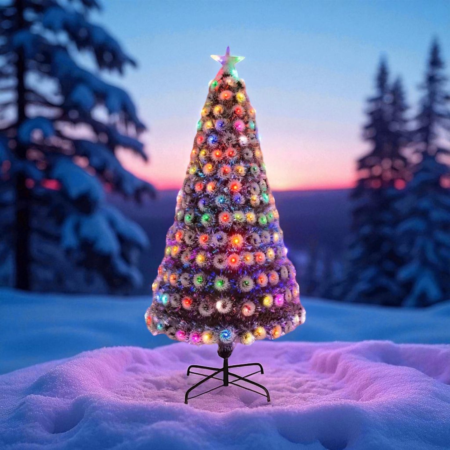 MHome Christmas Tree Pre-Lit Fiber Optic Artificial Pine Christmas Tree,Multicoloured LED Lights & Stand-Various Options