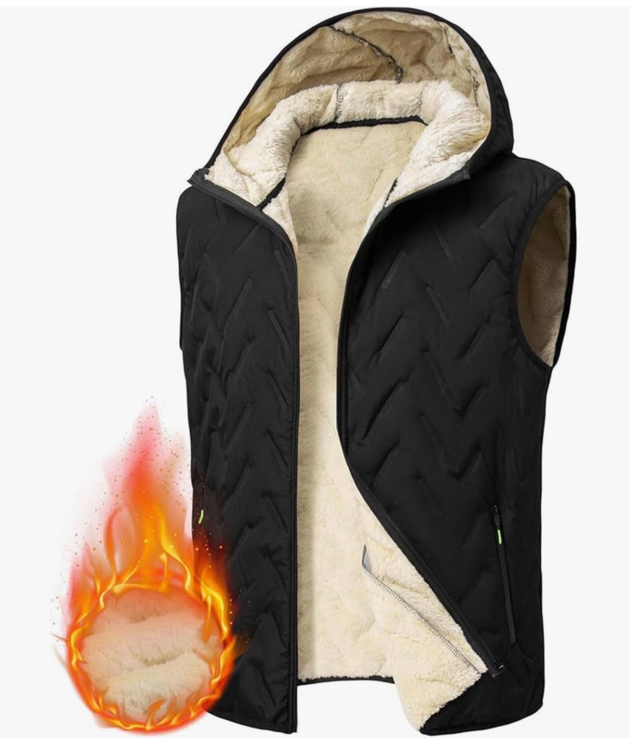 Men Fleece Hooded Vest Flannel Lined Jackets Sleeveless Jacket, Body Warmer Thermal Cardigan Travel Holiday Walking Sportwear