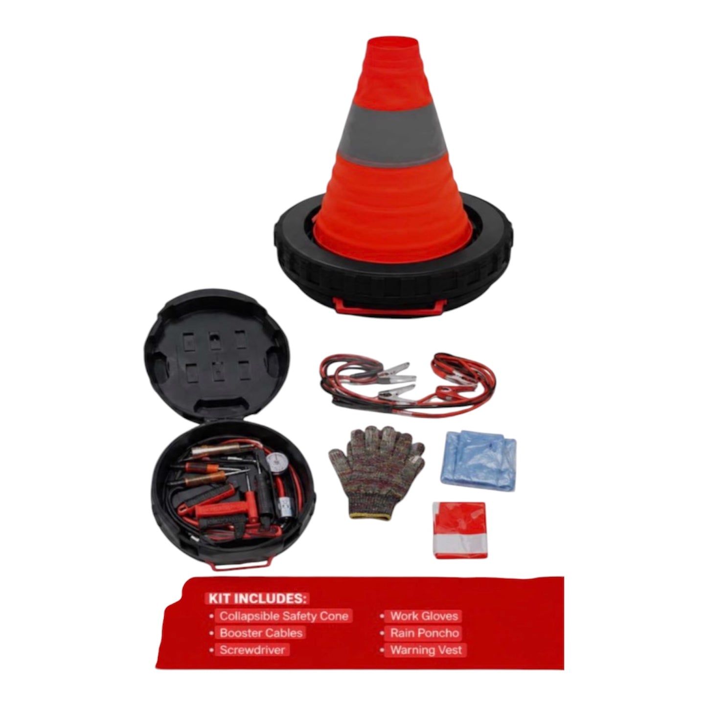 MTech Collapsible Safety Traffic Cones, Emergency Roadside Assistance Kit, 27",with Many Tools, Multipurpose