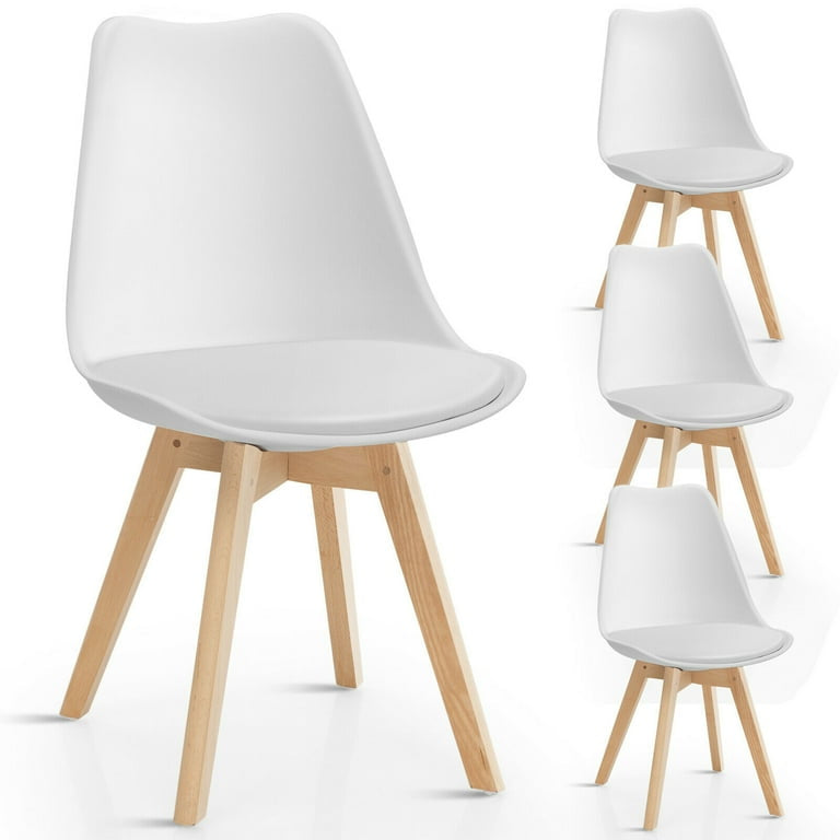 MFurn 4PCS Mid Century Dining Chairs Modern Armless White Wood Legs