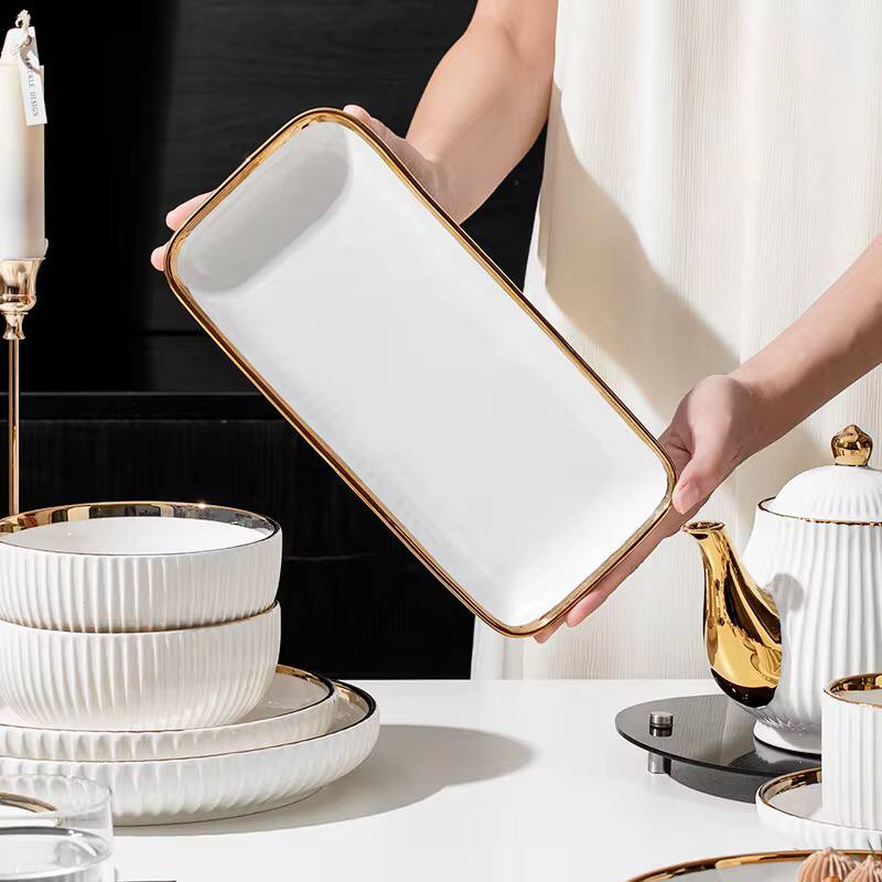 MHome White With Gold Trim 32pc Dinner Set