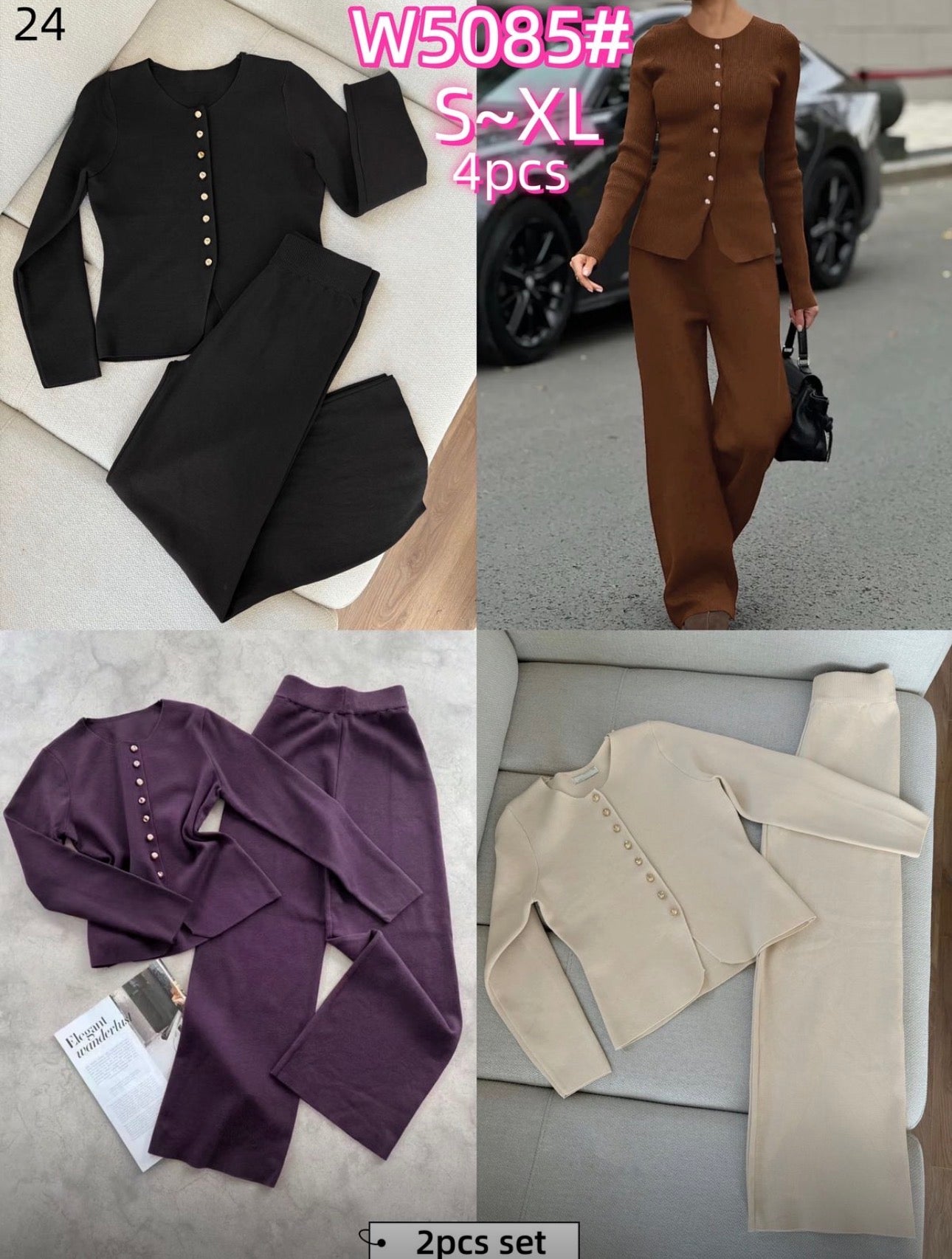 Ladies Modern Long Sleeve Top And Trouser 2pc-Various Colours