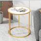MFurn Marble Top Round Side Table End Table with Golden Metal Frame-Set of 2