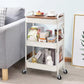MFURN 3 Tier Rolling Cart with Table top, Metal Rolling Utility Cart on Wheels, Sturdy Storage Organizer Cart with Hooks for Office, Classroom, Kitchen and Bathroom (White)