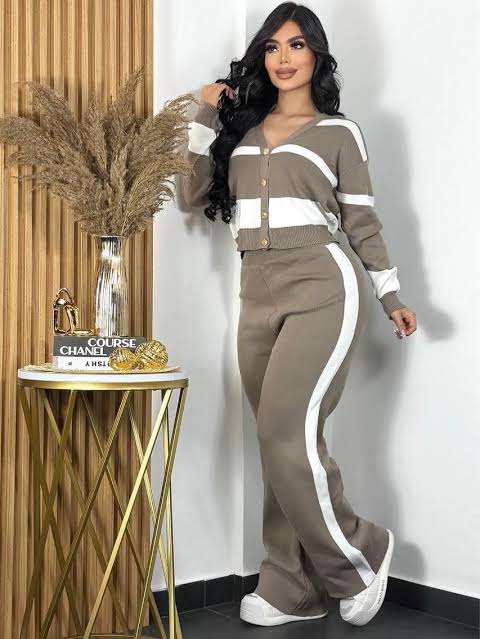 Women Striped Vest,Button Cardigan & Wide-Leg Pants,3pc Set-Various Colours