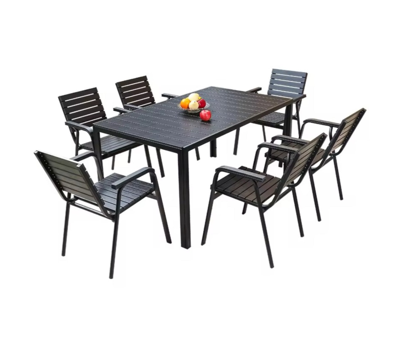 MFurn Outdoor Dining Rectangular Plastic Wood Table With 6 Chairs 7pc Set