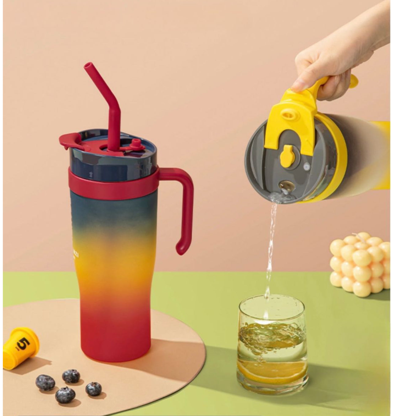 MHome 3-Piece Water Bottles with Handle & Straw in Dazzling Colours