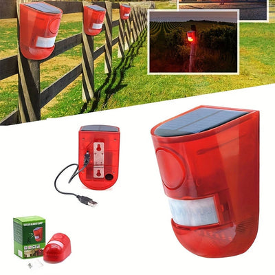 MHome Solar-Powered Security Alarm with 129Db Siren 6 LED Flashing Warning 400Mah Rechargeable Lithium