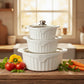 MHome 3 Piece Ceramic Casserole Pot Set With Tempered Glass Lids