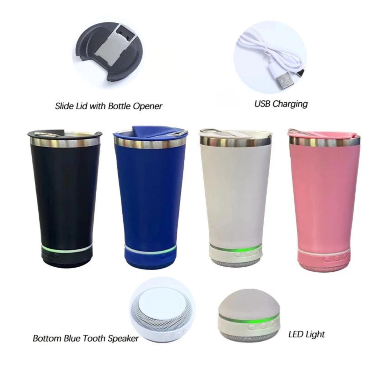 MTech 473ml Bluetooth Speaker Travel Mug – Stainless Steel Tumbler (Multiple Colors)