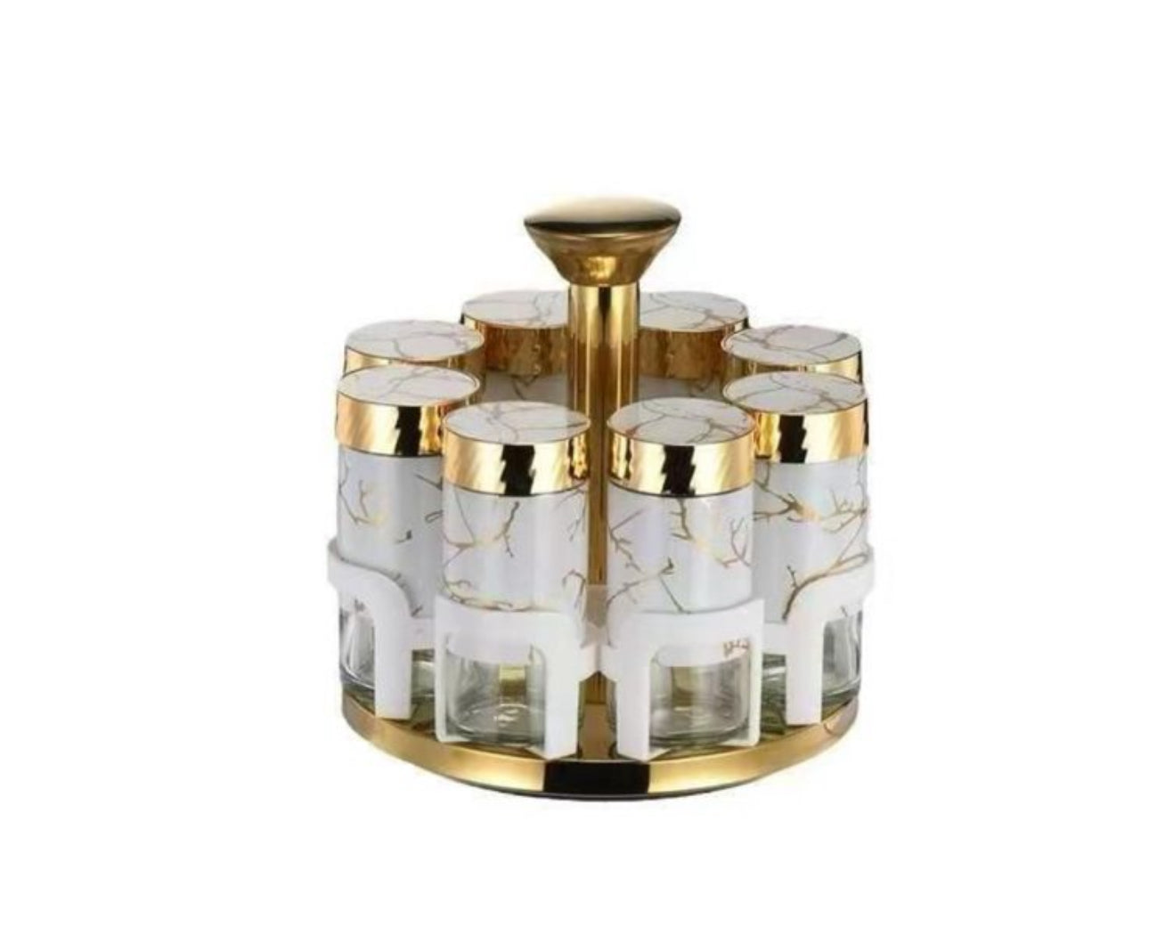 MHome 
Rotating Spice Rack Set with 8 Glass Jars – Golden Lid Seasoning Container Organizer with Carousel Stand For Kitchen Storage & Organization|Spice Jars & Racks