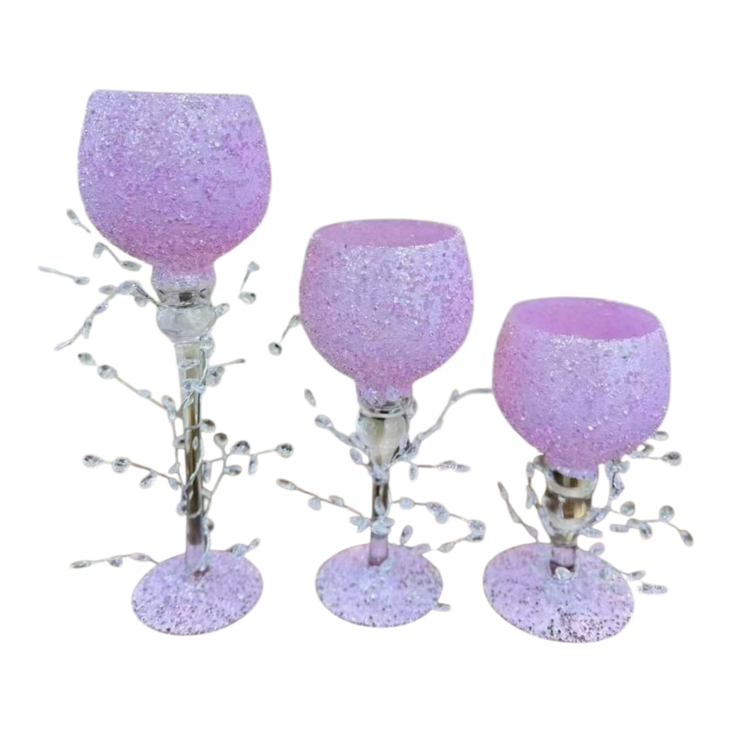 MHome Candle Holder Chalice Elegant Glittering Glass 3pc Set-Various Options