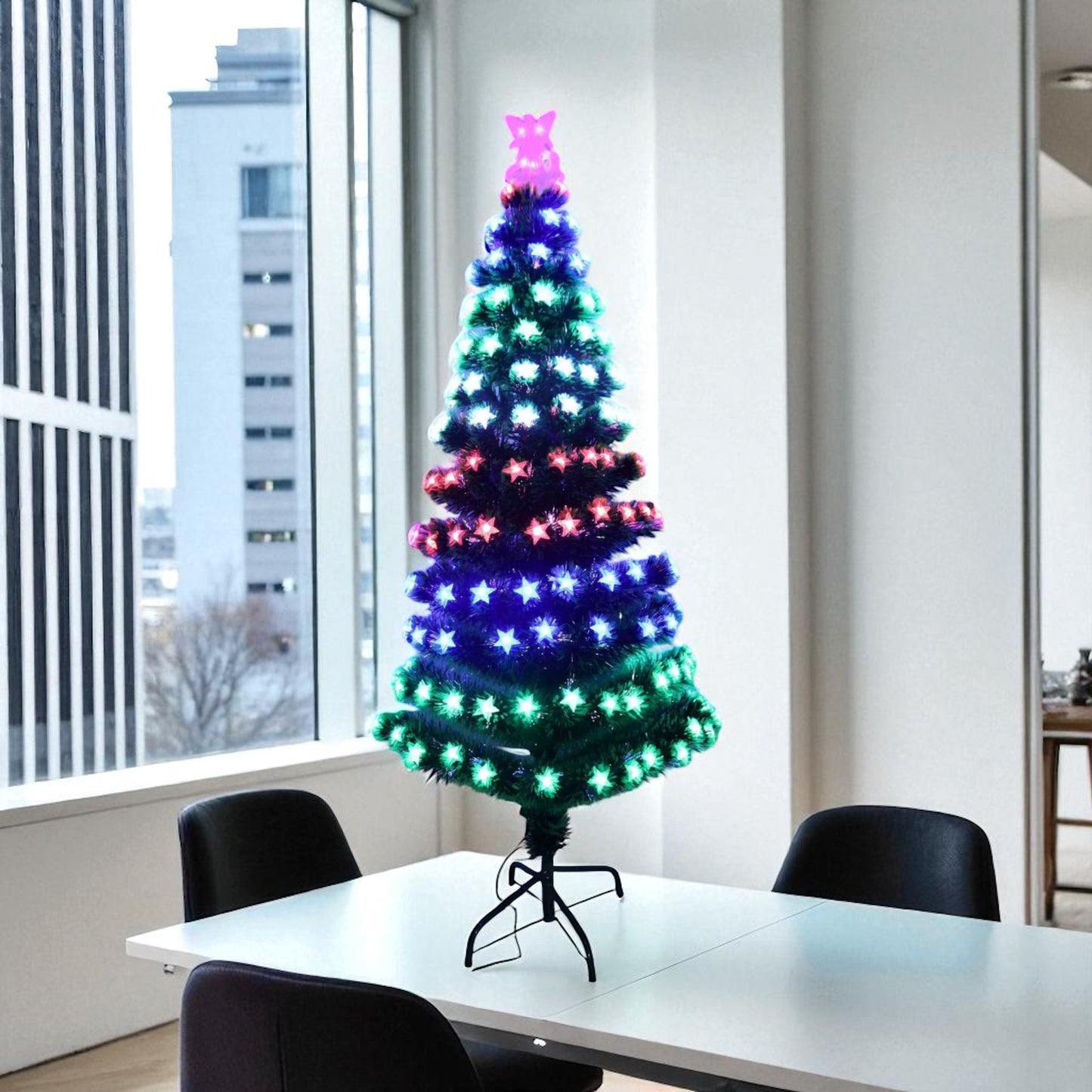 MHome Christmas Tree Pre-Lit Fiber Optic Artificial Pine Christmas Tree,Multicoloured LED Lights & Stand-Various Options