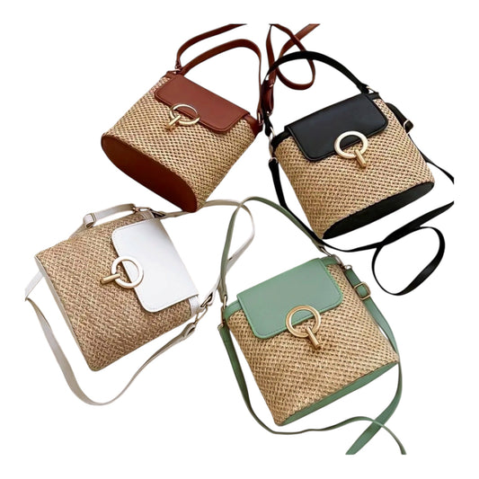 Ladies Straw Bucket Style Handbags-Various Colours