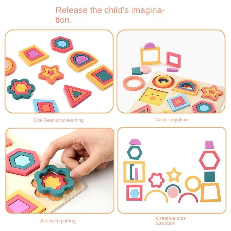 MKids Montessori Layered 3D Shape Puzzle – Wooden Educational Cognitive Toy