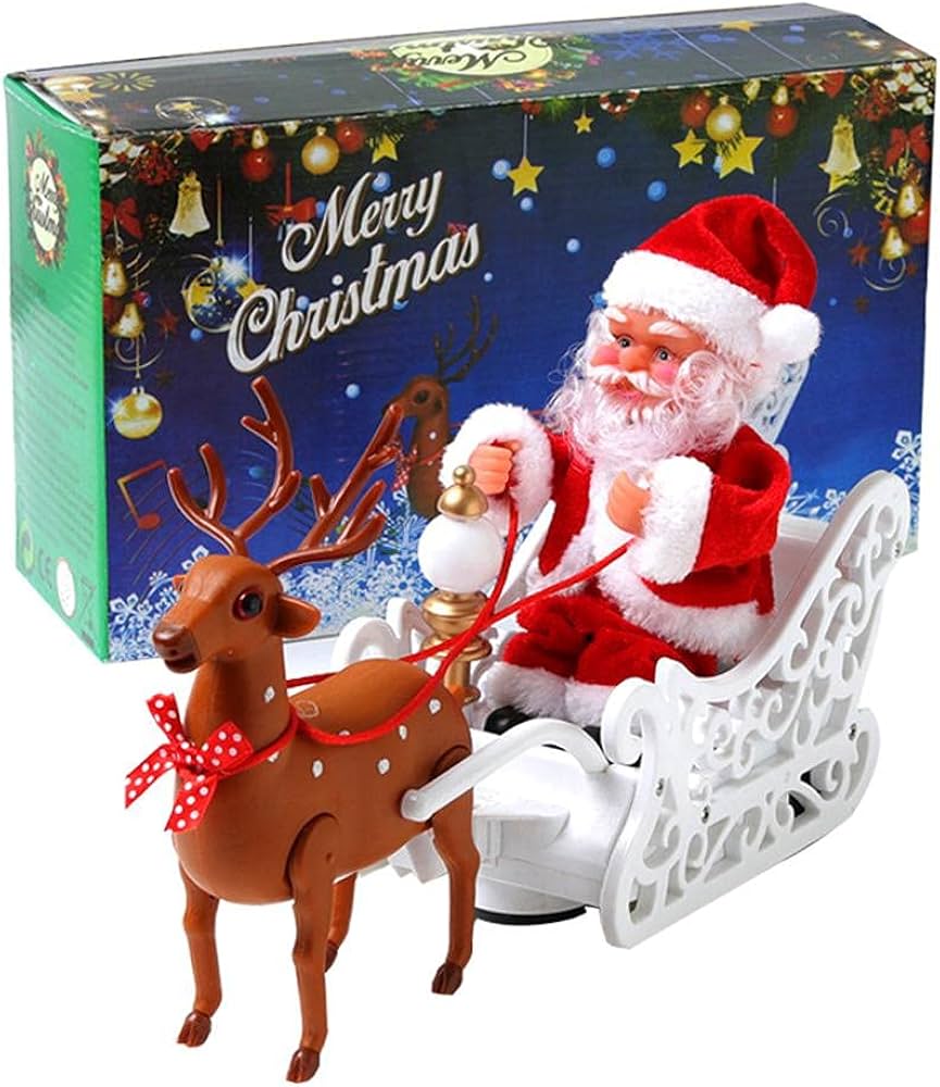 Christmas Electric Santa Claus in Sleigh Toys Christmas Decorations with Music Xmas Santa Figurine Ornaments