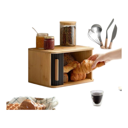 MHome Wooden Bread Box for Kitchen – Keeps Bread Fresh for Longer – Space Saving Design – Black or White Options
