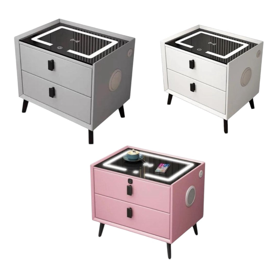 MFurn Smart Bedside Table with Speaker & Wireless Charging – Modern LED Nightstand