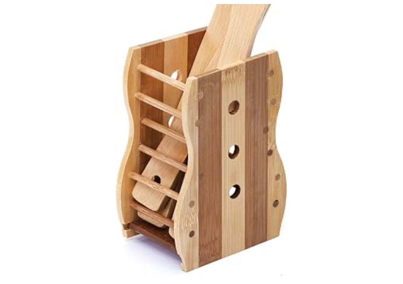 MHome 4 Pieces Pure Bamboo Wooden Solid Turner, Spatula, Slotted Spoon & Spoon Kitchen Essentials Cooking Utensils Tool Set