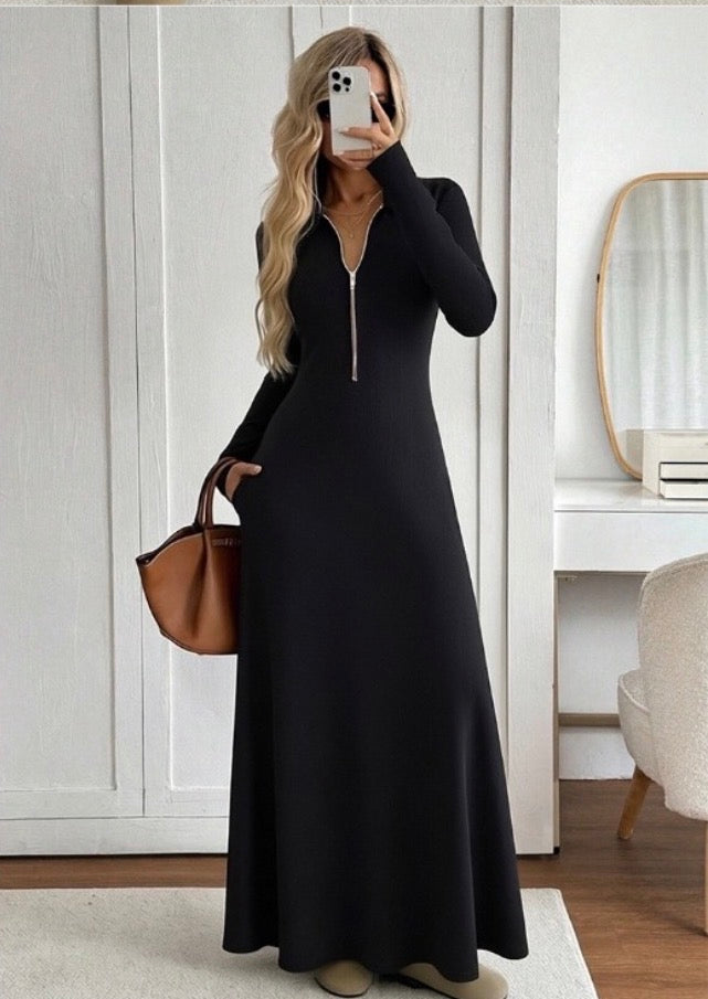 long sleeve maxi a line dress Ladies Long Sleeve A-Line Maxi Dress-Various Colours – Megamall Online Store