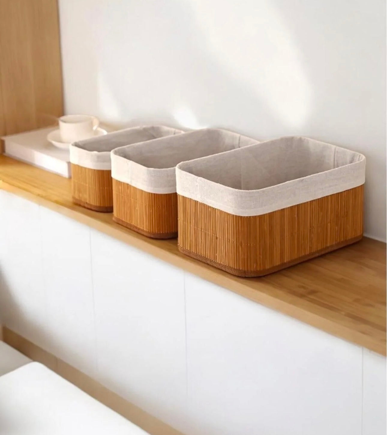 MHome  3-Piece Bamboo Basket - Bathroom and Kitchen Organizer, Wicker Organizer Set