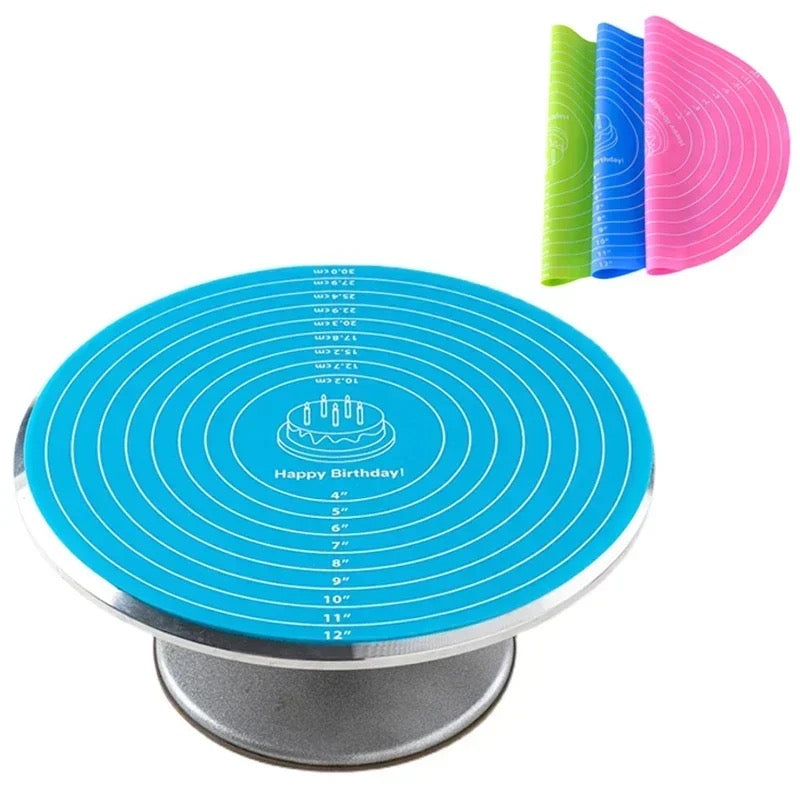Cake Decorating Turntable, Revolving Cake Stand, 30cm Baking Pad Round Silicone Cake Knead Dough Mat Noodle Cooking Kitchen Tool for Baking Decorating Cake-Various Colours