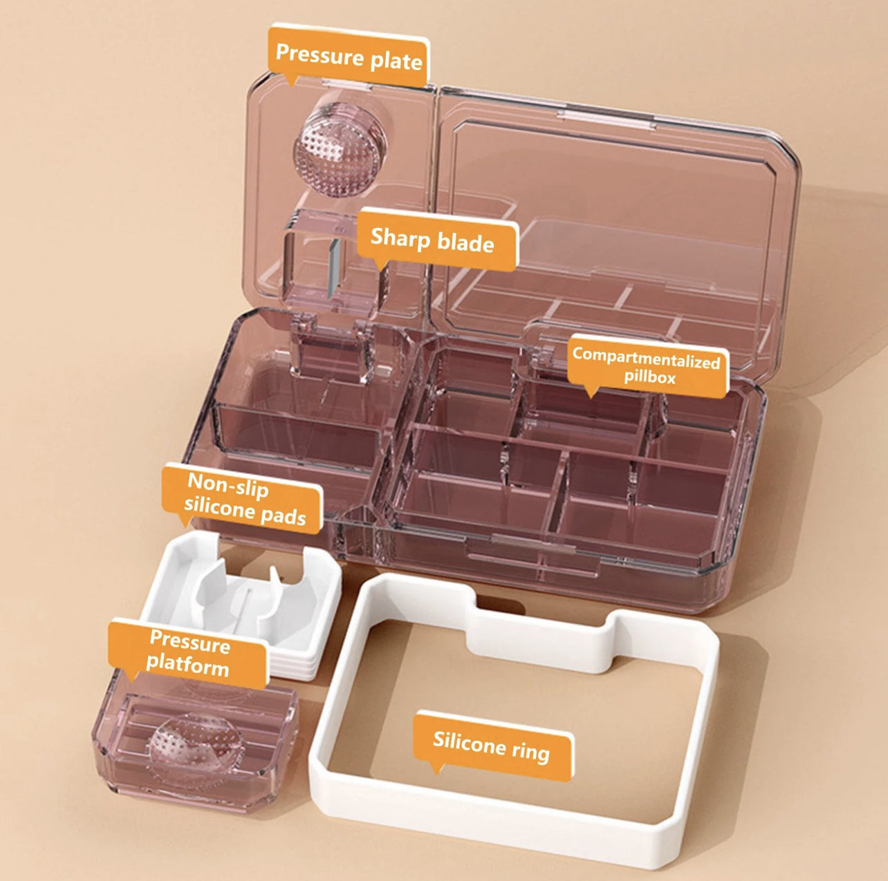 Portable Pill Cutter Box Pill Splitter Cutter Medicine Cutter 3 In 1 Tablet Cutter Pill Case Storage Crusher Travel Pill Box