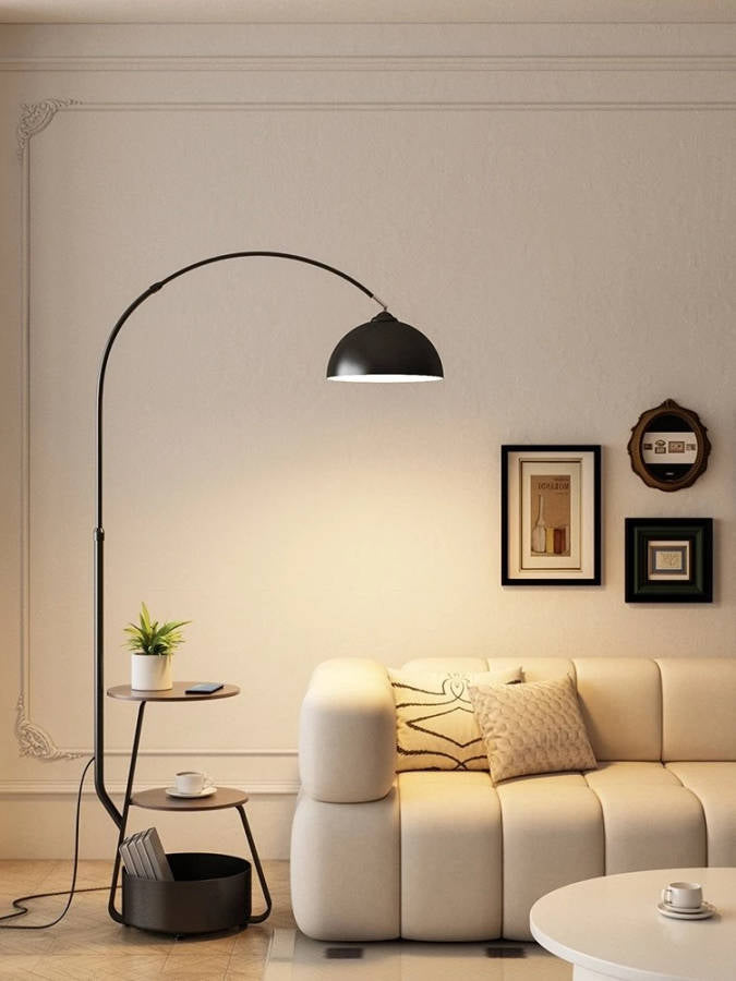MHome  3-in-1 Arc Floor Lamp with Side Table & Storage Shelf