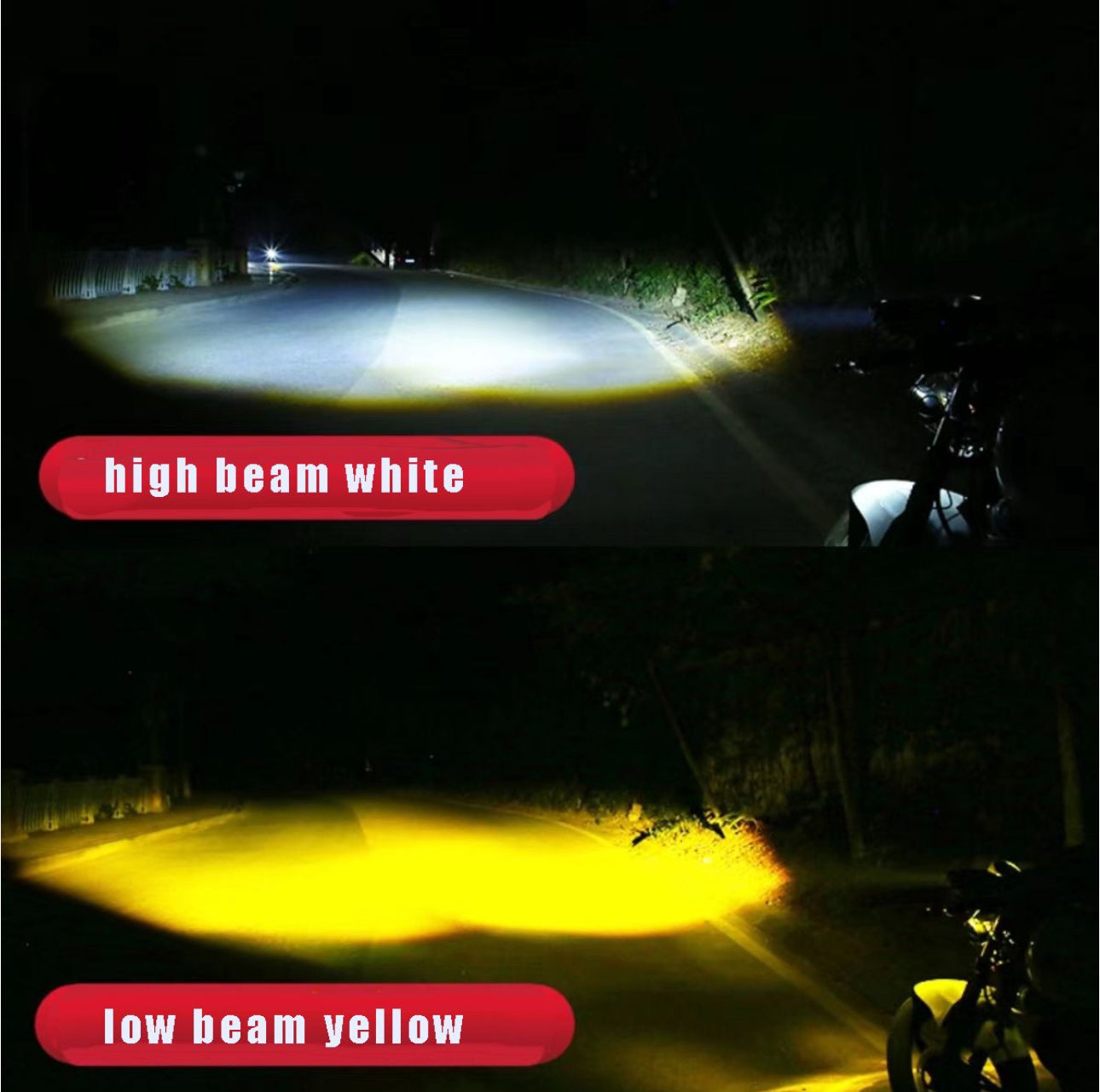 Motorcycle LED Spotlights High And Low Beams Two-Color Lens Headlights
