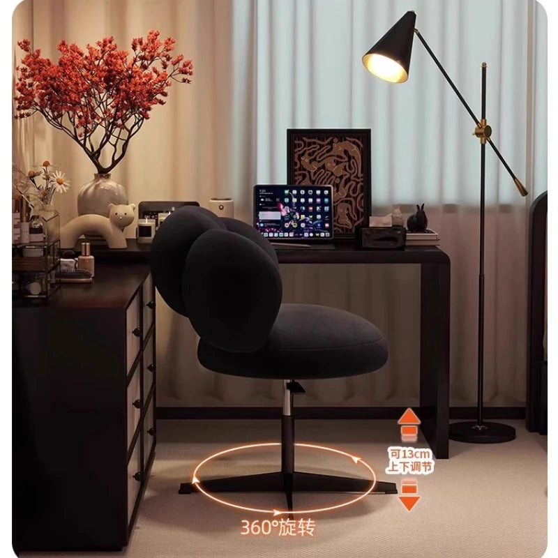 MFurn Rotating Boucle Upholstered Desk Makeup Vanity Chair with Wheels Swivel Cloud-shaped Accent Chair with Adjustable Height for Home Office Living Room, Bedroom Women Black
