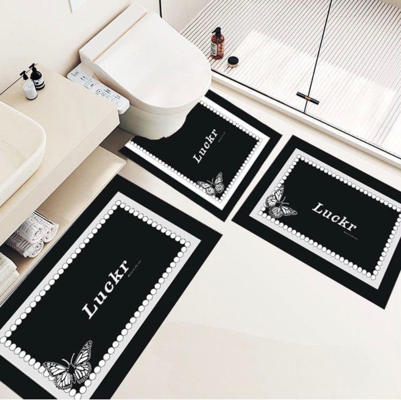 MHome 3D Rubber Toilet Mat Set 3pc-Various Colours