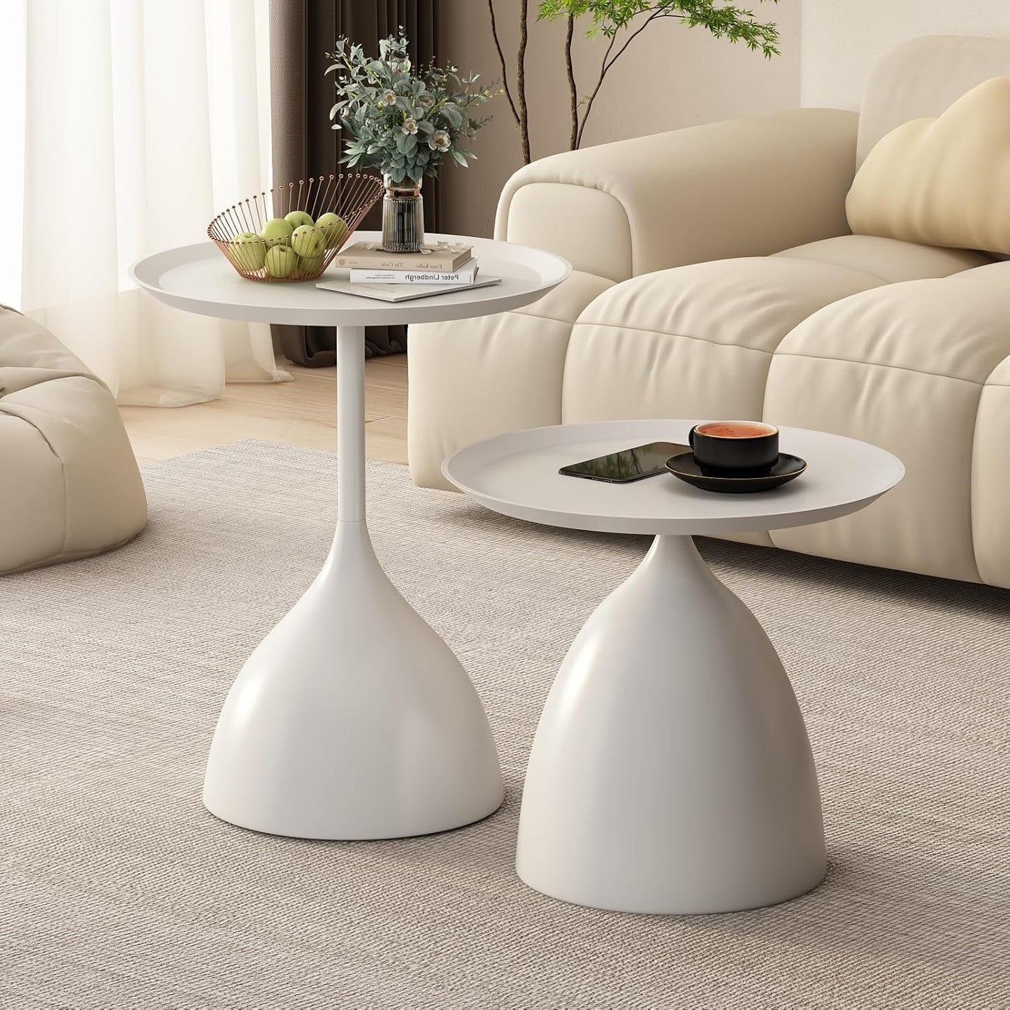 MFurn Modern Bell-Base Side Table Set 2pc- Minimalist Round Design Available In Black or White
