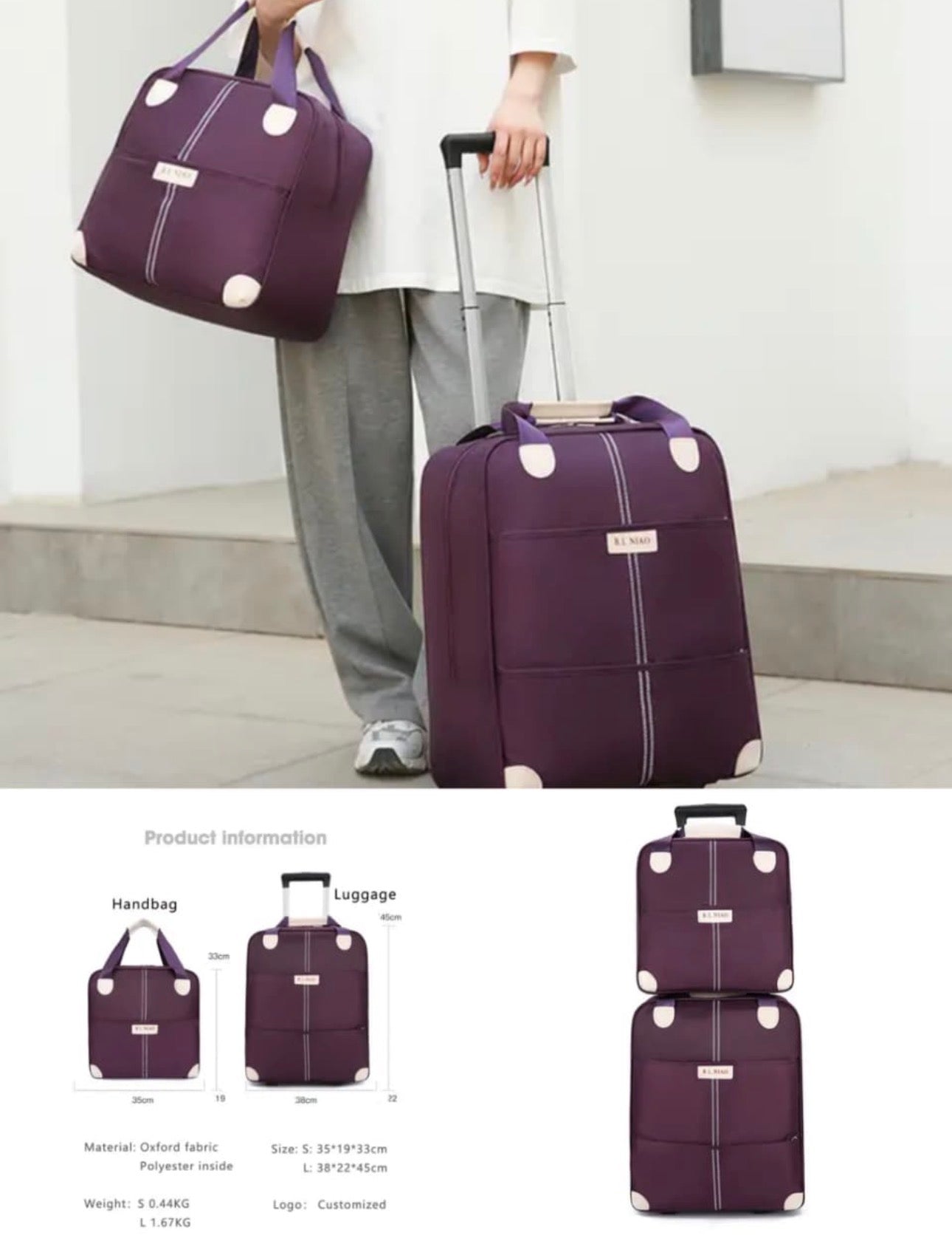 Two-Piece Oxford Cloth Travel Trolley Bag - Various Colours