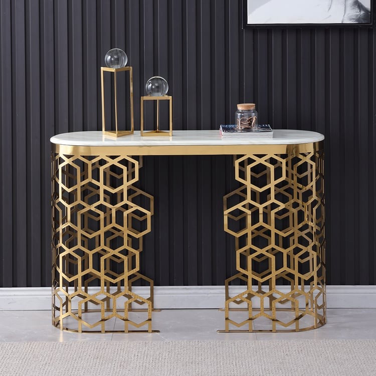 White Oval Narrow Entryway Table Marble Console Table With Double Pedestals