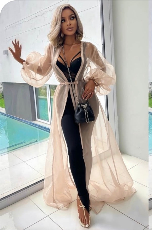 Ladies Floor Length Sheer Mesh Cardigan-Various Sizes & Colours