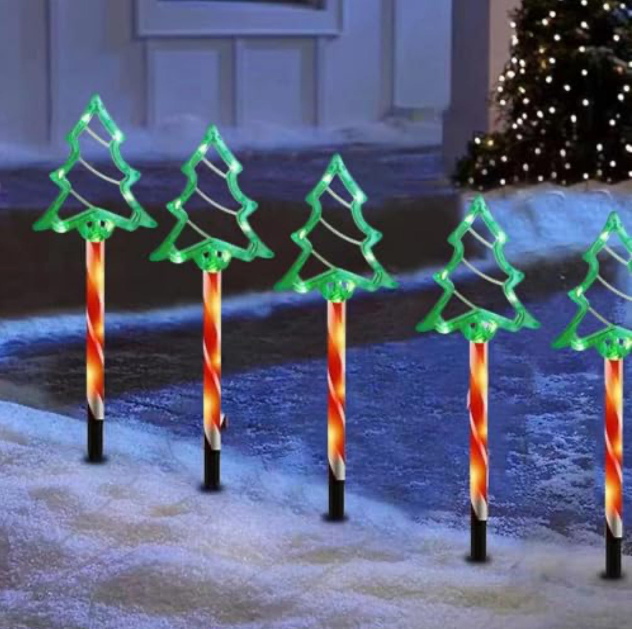 MTech Christmas Solar Lights 5-Pack – Outdoor Star & Snowflake Pathway Lights